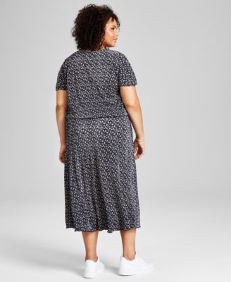 Shop And Now This Now This Plus Size Knit Top Midi Skirt In Blue Tiny Antonella