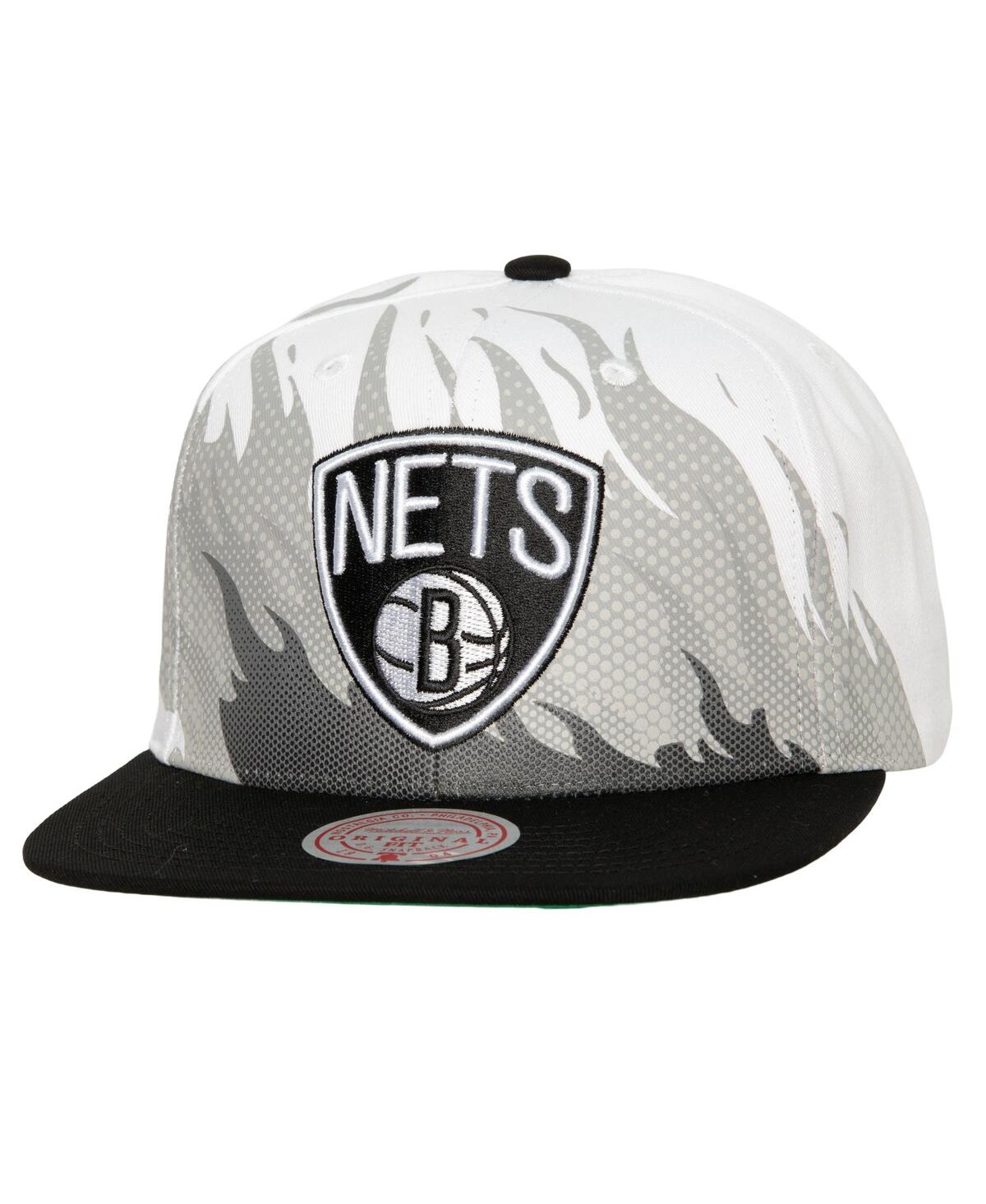 Mitchell & Ness Men's  White Brooklyn Nets Hot Fire Snapback Hat