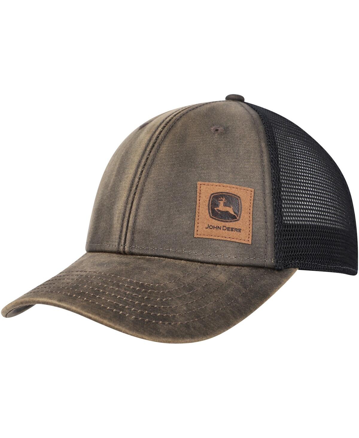 Top Of The World Men's  Brown John Deere Classic Oil Skin Corner Logo Trucker Adjustable Hat