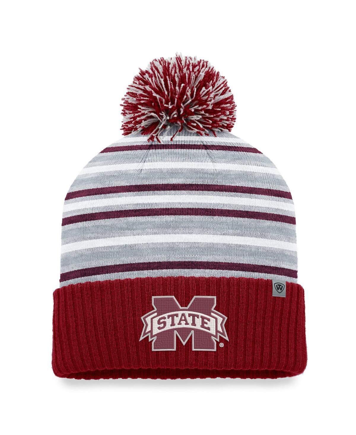 Top Of The World Maroon Mississippi State Bulldogs Dash Cuffed Knit Hat With Pom In Maroon