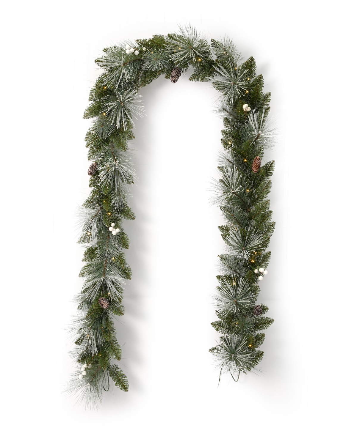 Glistening Mountain Pine 9' Pre-Lit Pine Needle Mixed Pvc Garland with Pinecones, Berries, 152 Tips, 50 Warm Led Lights with Battery Operated