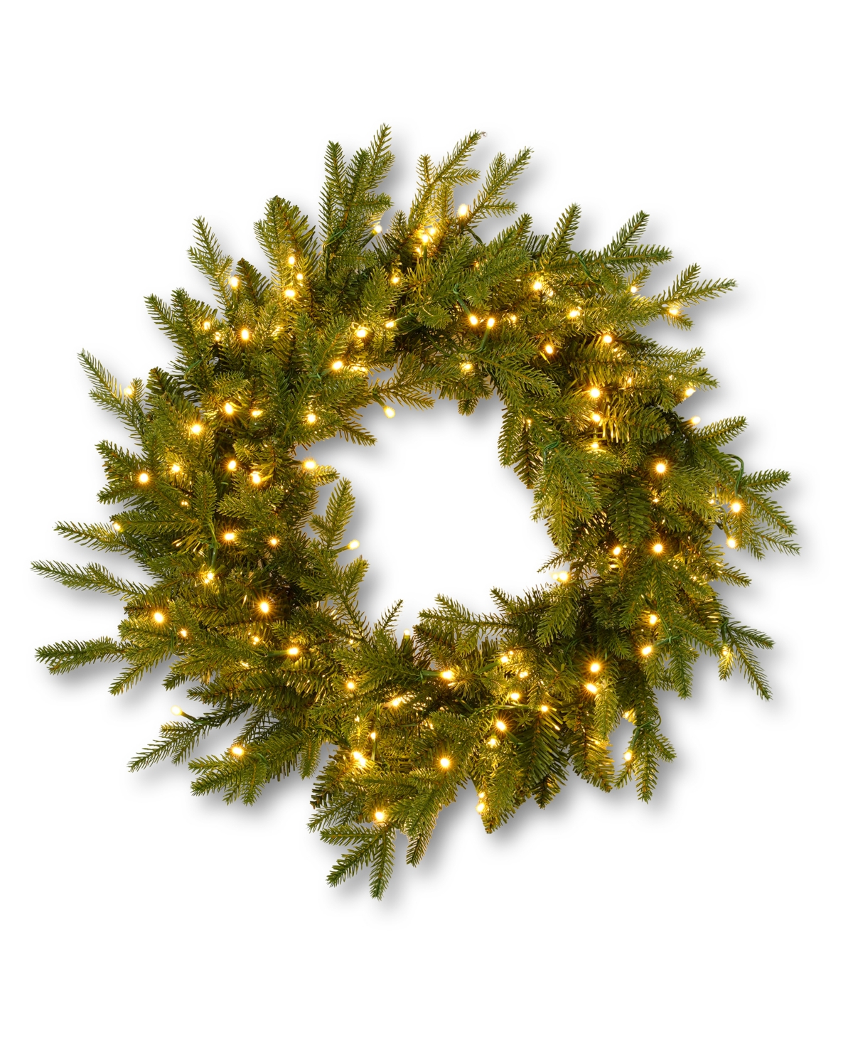 Dandan Pine 24" Pre-Lit Pe Mixed Pvc Wreath with 375 Tips, 150 Warm Led Lights - Green