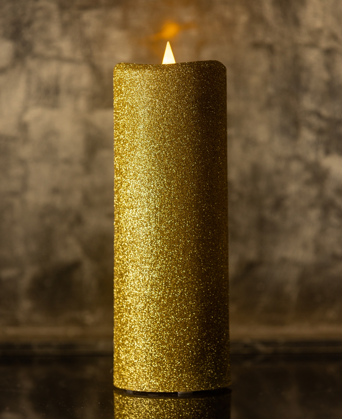 Shop Seasonal Classic Motion Flameless Candle 3 X 9 In Gold Glitter