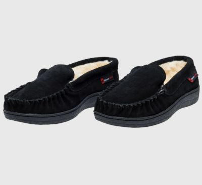 Men's Moccasin Slippers Genuine Suede House Shoe Memory Foam Insole Plush Faux Shearling Lining Comfy Indoor Outdoor Anti-Slip Rubber Sole