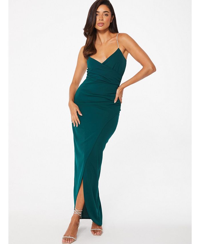 QUIZ Women's Embellished Strap Wrap Maxi Dress - Macy's