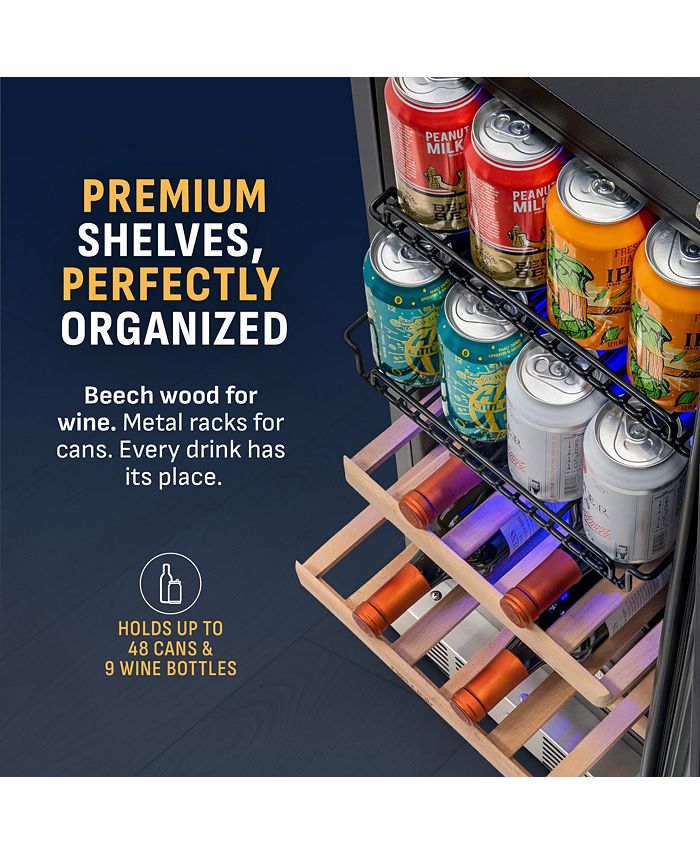 Newair 15" Premium Builtin Dual Zone 9 Bottle and 48 Can Wine and