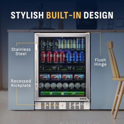 24" Built-in 177 Can Beverage Fridge in Stainless Steel with Precision Temperature Controls and Adjustable Shelves
