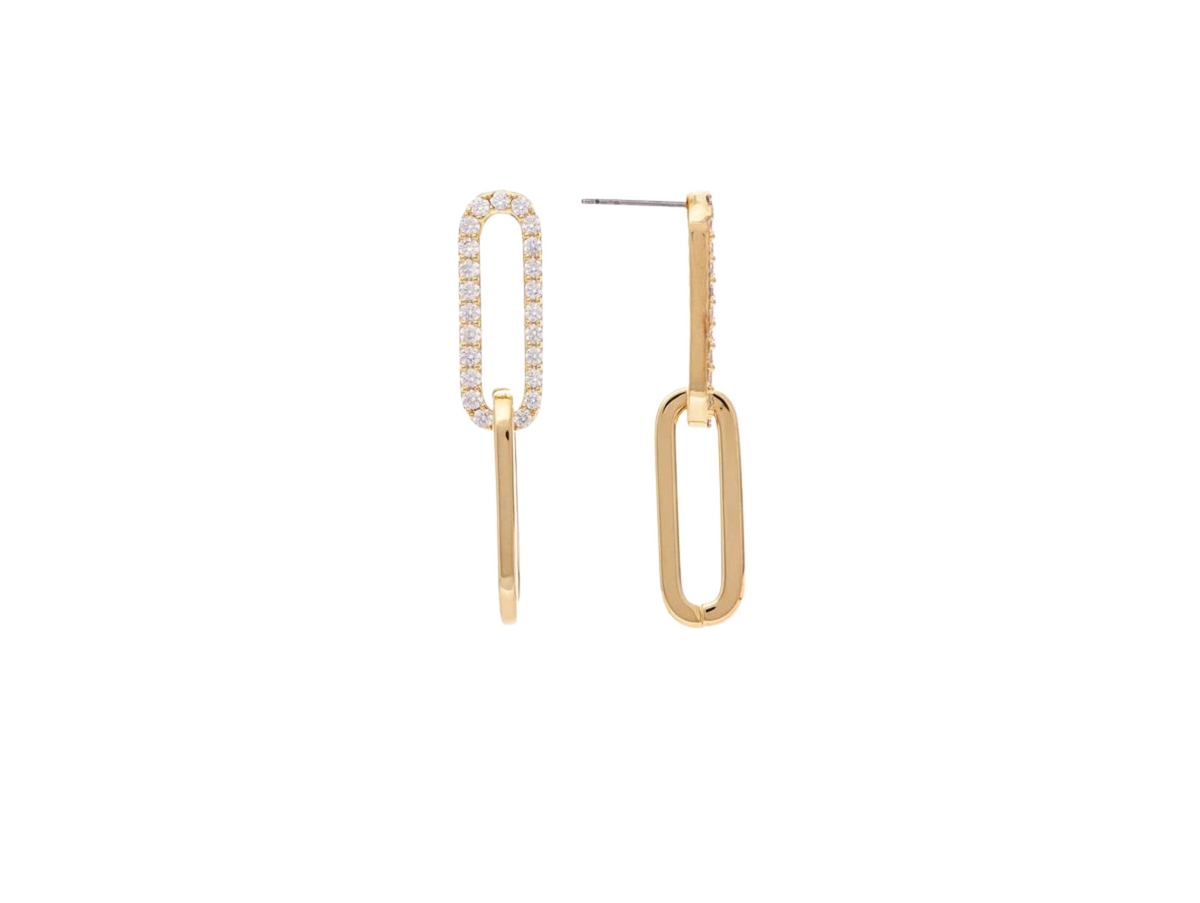 Double Loop Pave Cubic Zirconia Earrings - Gold with cubic zirconia