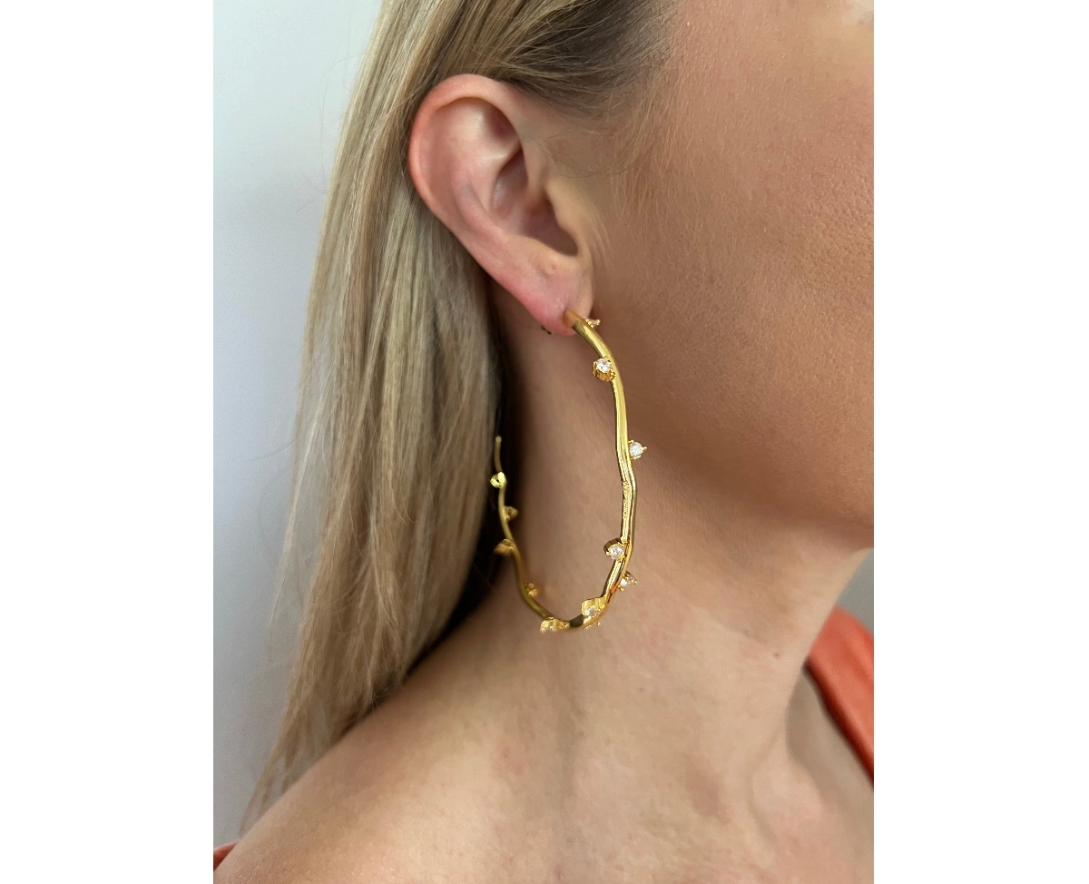 Rivka Friedman Scattered Cubic Zirconia 3/4 Hoop Earrings - Gold with cubic zirconia