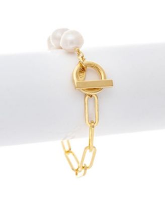 Natural Pearl Bead and Chain Toggle Bracelet