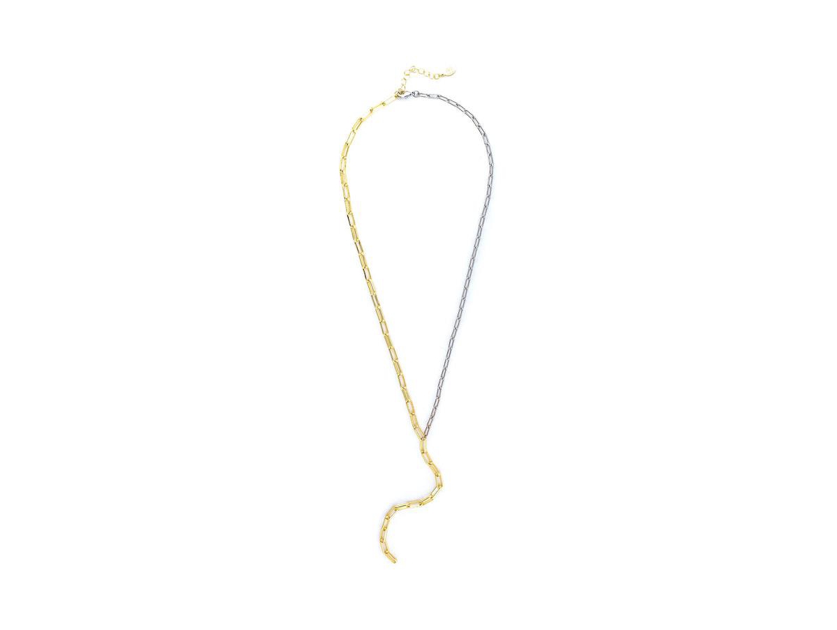 Two-Tone Paperclip Lariat Necklace - Gold and silver