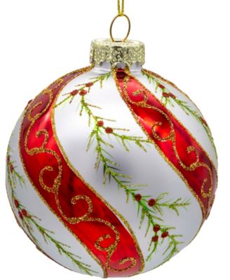 80mm Glass and Holly Leaves 6 Piece Ball Ornament Set