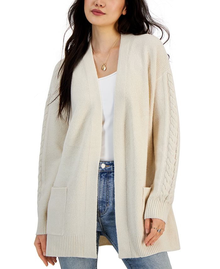 Hooked Up by IOT Juniors' Cable-Detail Waffle-Knit Open Cardigan