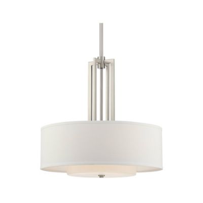 Adriana Brushed Nickel Finish Pendant Light 24" Wide Modern Glass Off White Linen Drum Shade 4-Light Fixture for Dining Room House Bedroom Kitchen Island Hallway High Ceilings - Possini Euro Design