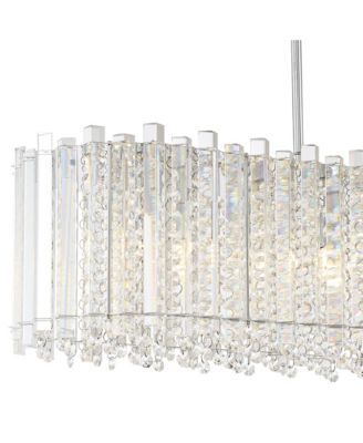 Mirabell Chrome Linear Island Pendant Chandelier 34" Wide Modern LED Clear Glass Crystal 6-Light Fixture for Dining Room Kitchen
