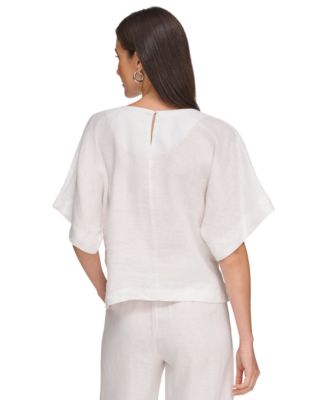 Women's Linen Drop Shoulder Short Sleeve Top