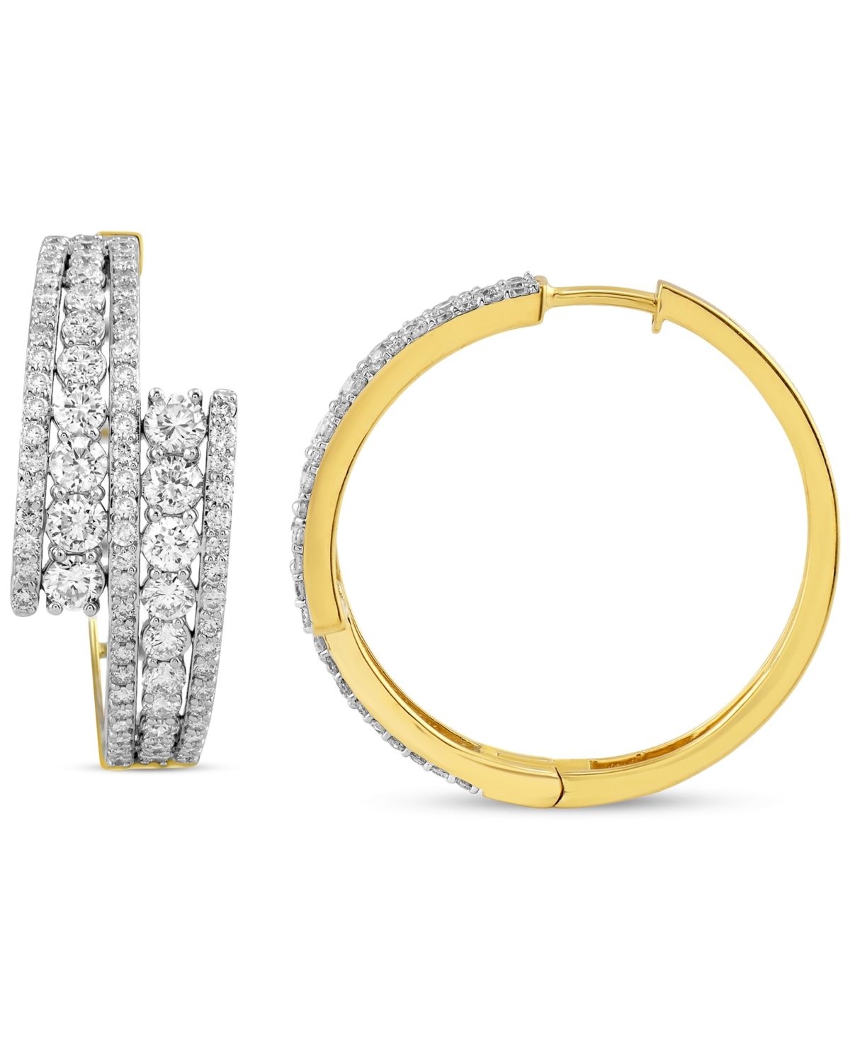 Diamond Double Row Small Hoop Earrings (3 ct. t.w.) in 10k Gold, - 10K Yellow Gold