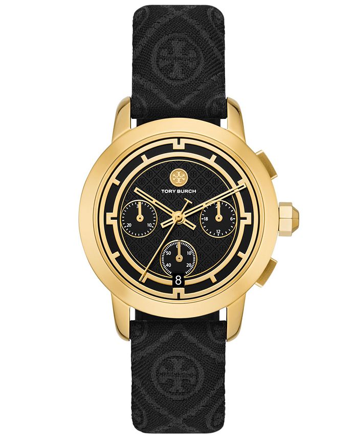 Tory Burch Women's Chronograph The Tory Black Leather Strap Watch 37mm - Black