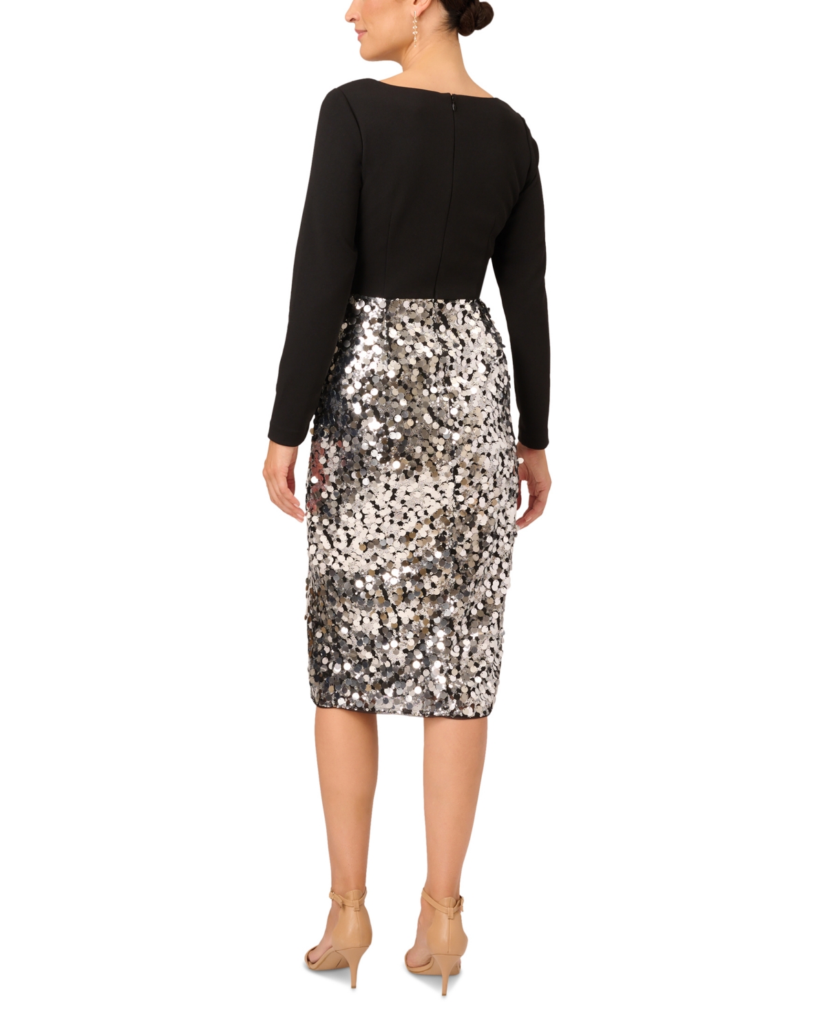 Shop Adrianna Papell Women's Sequined-skirt Midi Dress In Silver