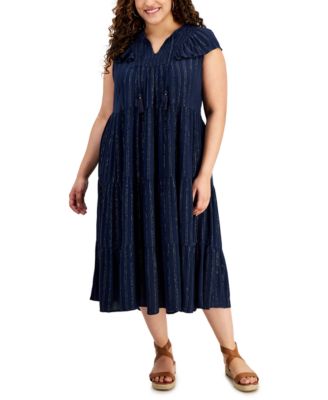 Style & Co - Plus Size V-Neck Short-Sleeve Ruffle Shine Dress