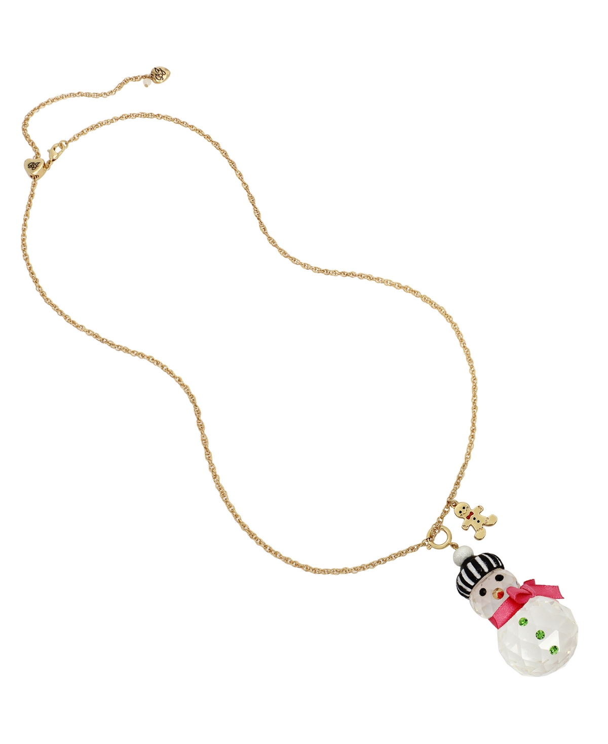 Betsey Johnson Faux Stone Snowman Convertible Ornament Necklace In Crystal,gold