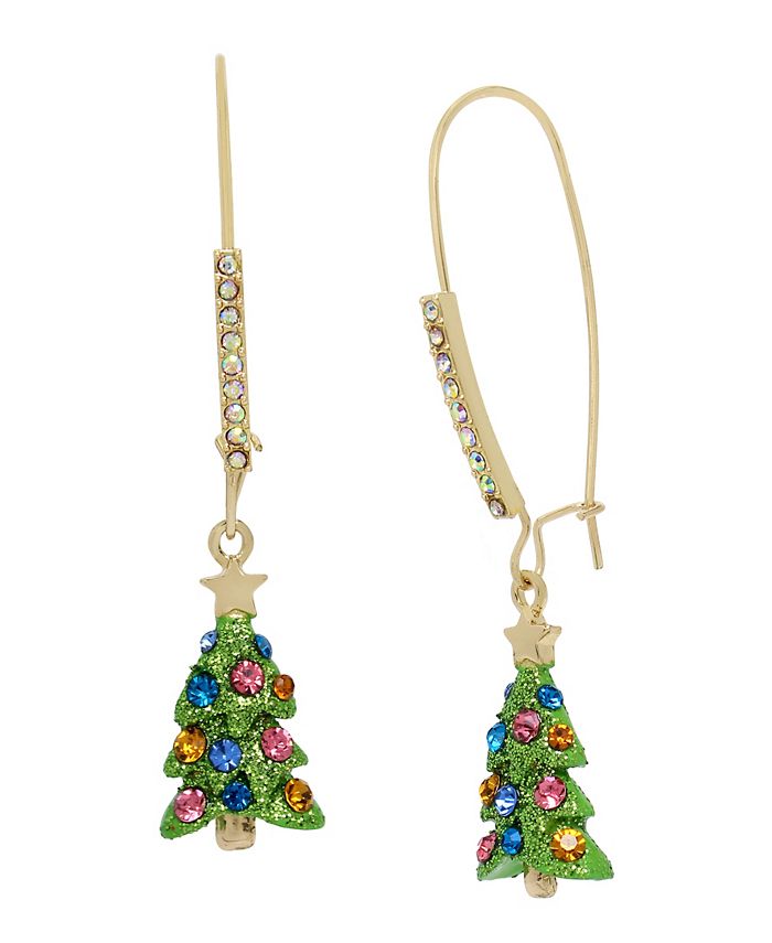 Betsey Johnson Faux Stone Christmas Tree Dangle Earrings Macy s