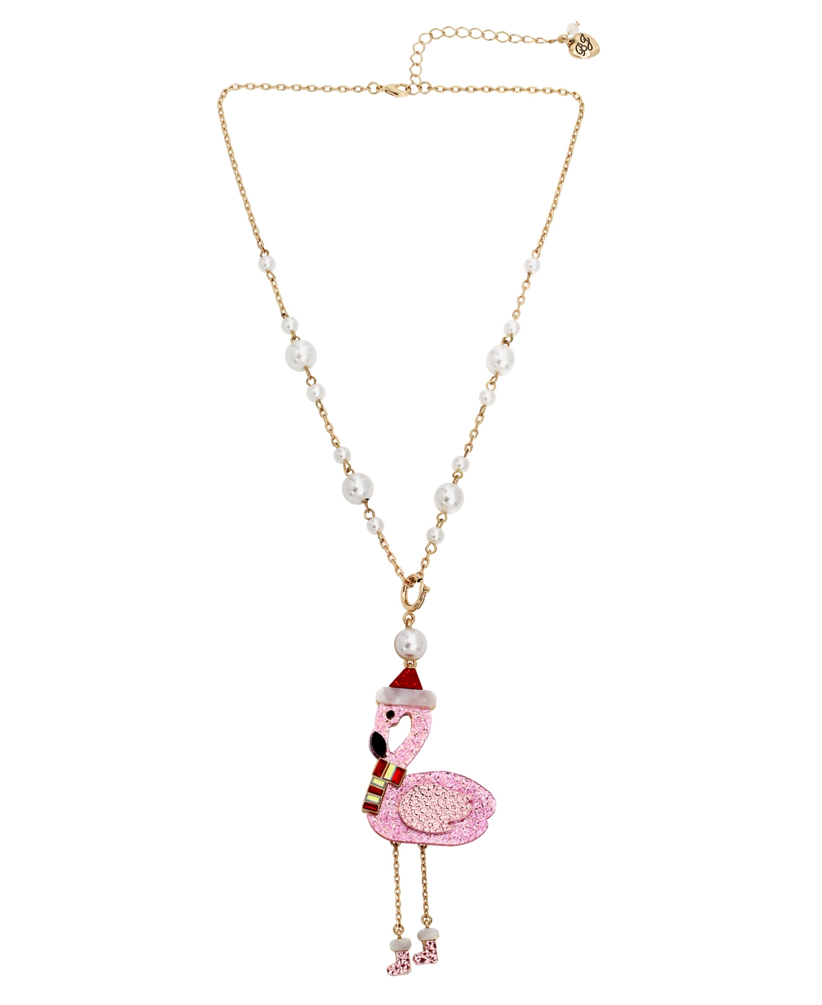 Betsey Johnson Faux Stone Santa Flamingo Convertible Ornament Necklace In Pink