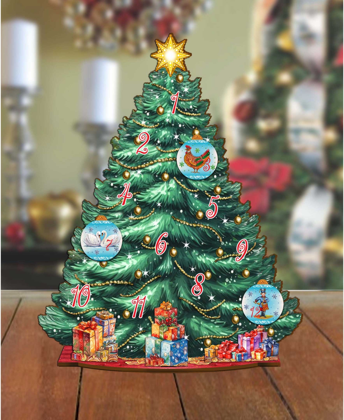 Shop Designocracy 12 Days Themed Wooden Christmas Tree With Ornaments Set Of 19 G. Debrekht In Multi Color