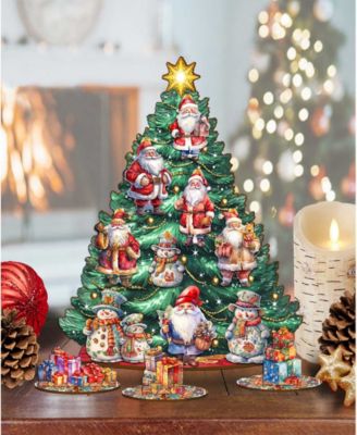 Santa Clause Themed Wooden Christmas Tree with Ornaments Set of 13 G. DeBrekht