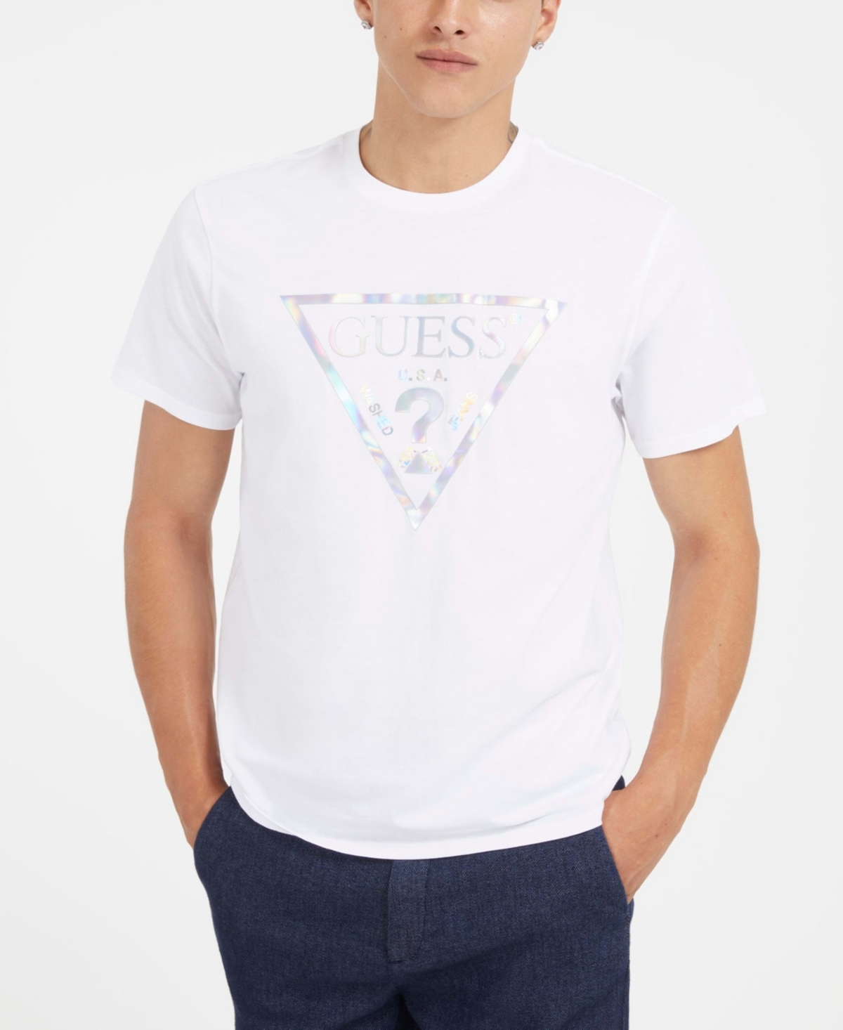Guess Men's Iridescent Foil Short Sleeve T-shirt In White