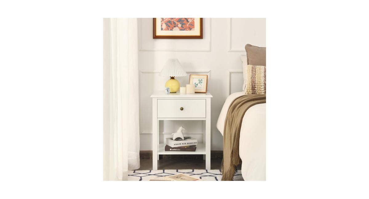 Nightstand End Table with Drawer and Shelf