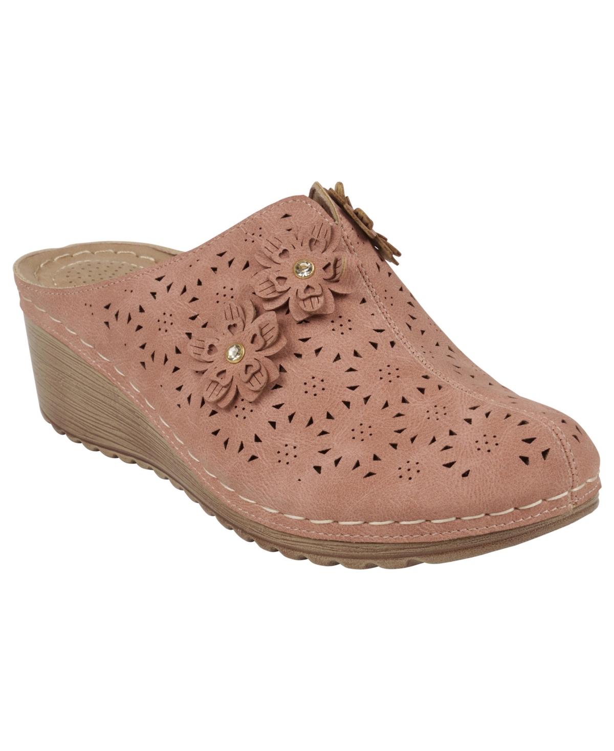 Gc Shoes Women's Krista Perforated Slip-on Flower Wedge Mules In Blush