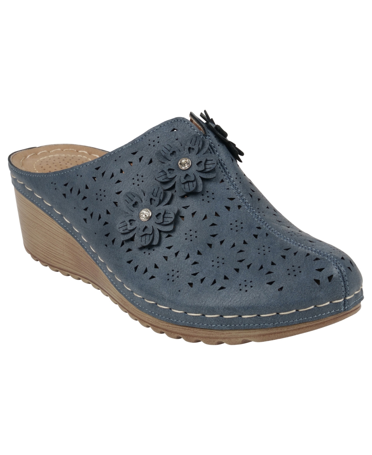 Gc Shoes Women's Krista Perforated Slip-on Flower Wedge Mules In Navy