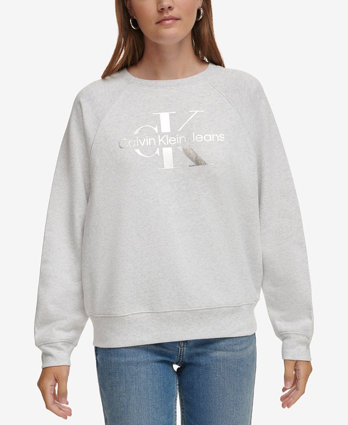 Calvin Klein Jeans Women\'s Monogram - Logo Sweatshirt Foil-Sliced Macy\'s