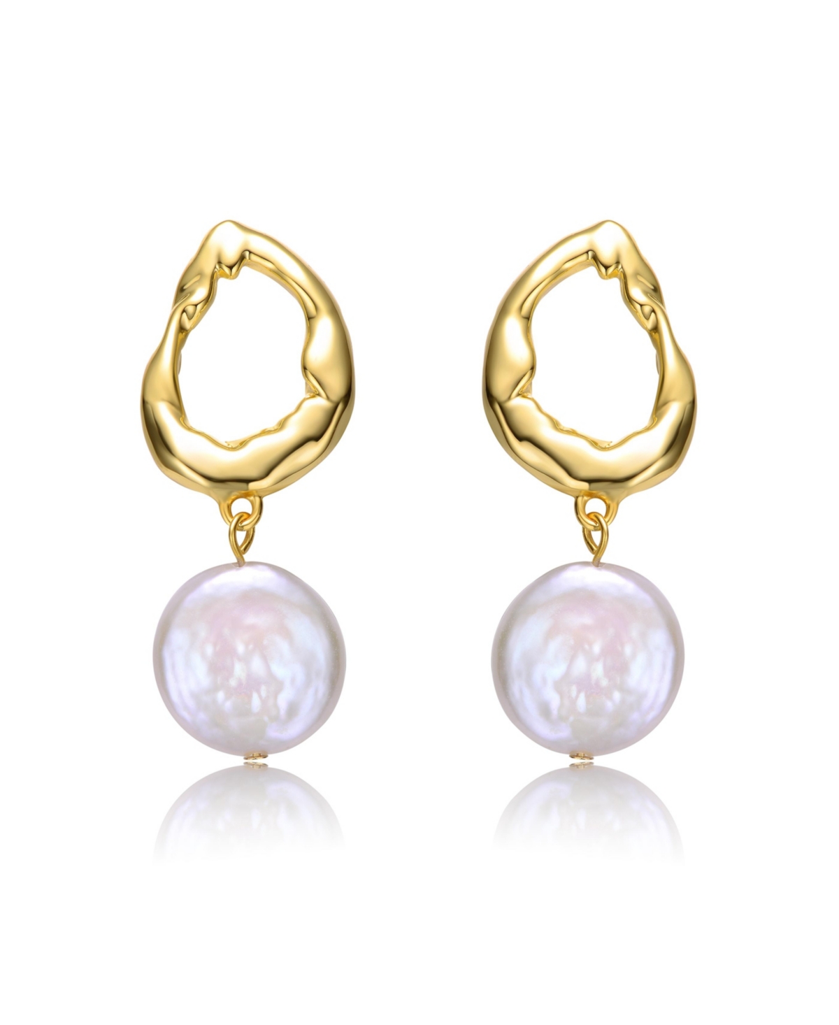 Genevive Sterling Silver 14k YellowPlated with White Coin Freshwater Pearl Twisted Halo Circle Dangle Drop Earrings - Gold