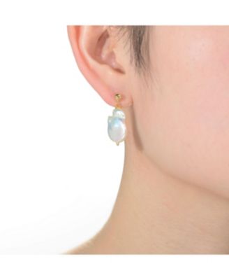 Elegant Sterling Silver 14K Gold Plating and Genuine Freshwater Pearl Dangling Earrings