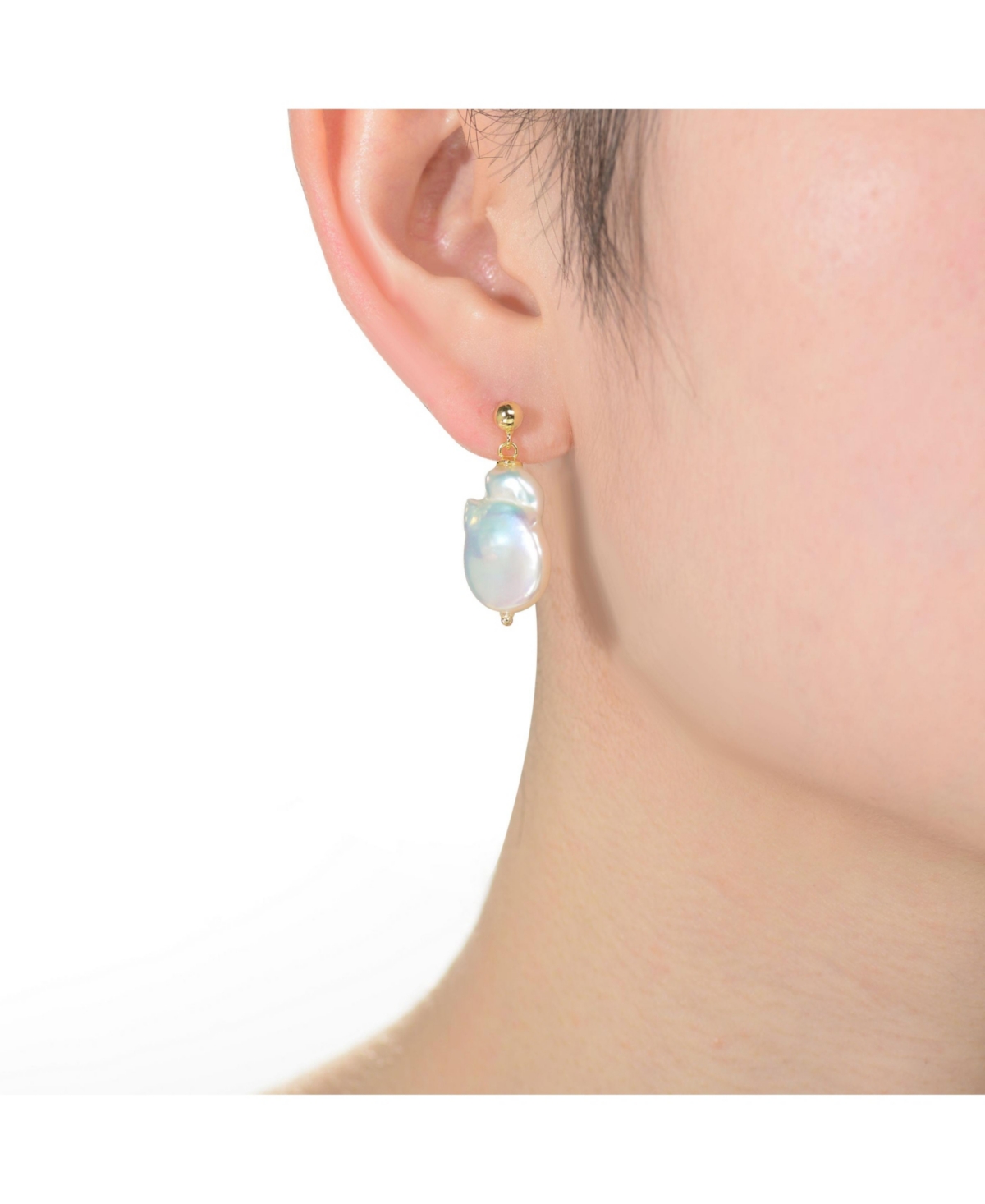 Genevive Elegant Sterling Silver 14KPlating and Genuine Freshwater Pearl Dangling Earrings - Gold