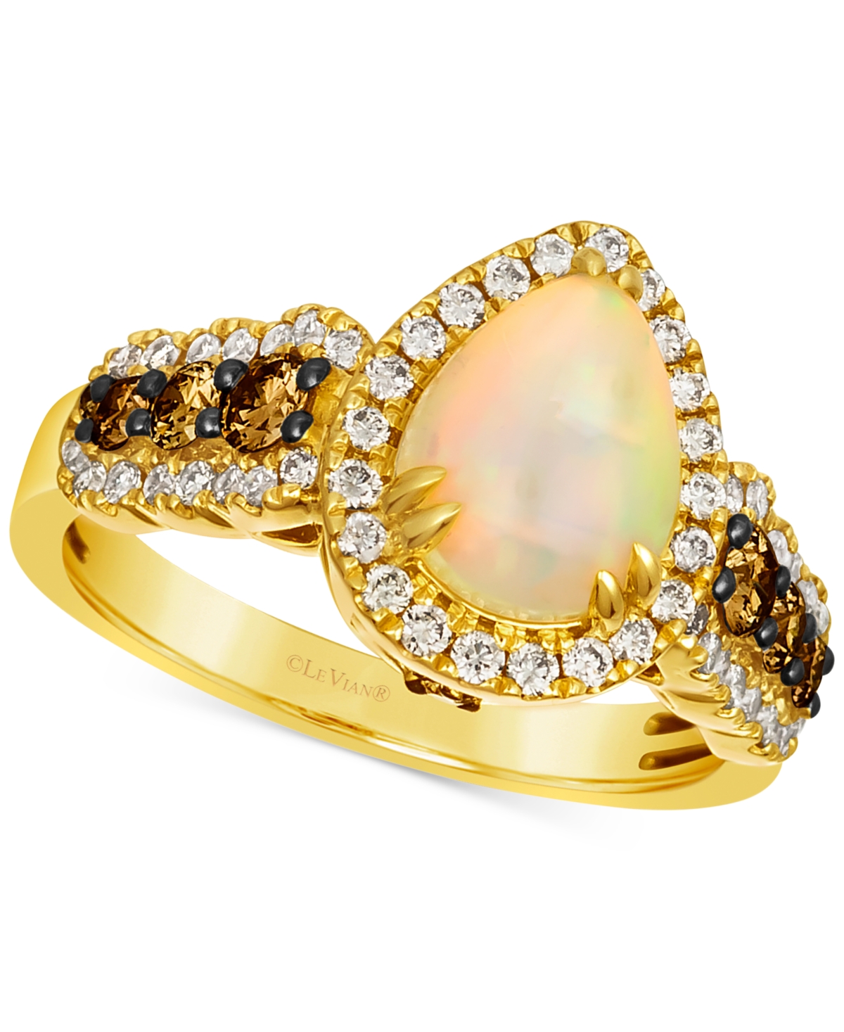 Le Vian Neopolitan Opal (1 Ct. T.w.) & Diamond (3/4 Ct. T.w.) Pear Halo Ring In 14k Gold In K Honey Gold Ring