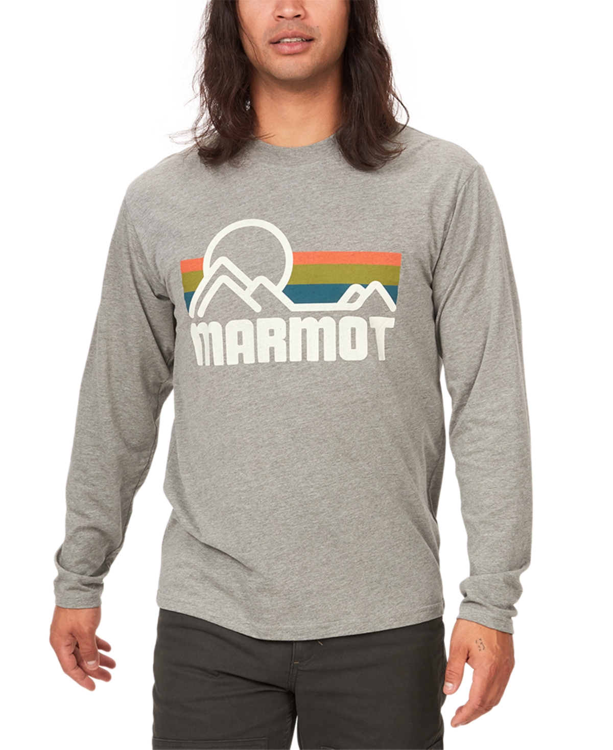 Marmot Men's Coastal Logo Graphic Long-sleeve T-shirt In Charcoal Heather