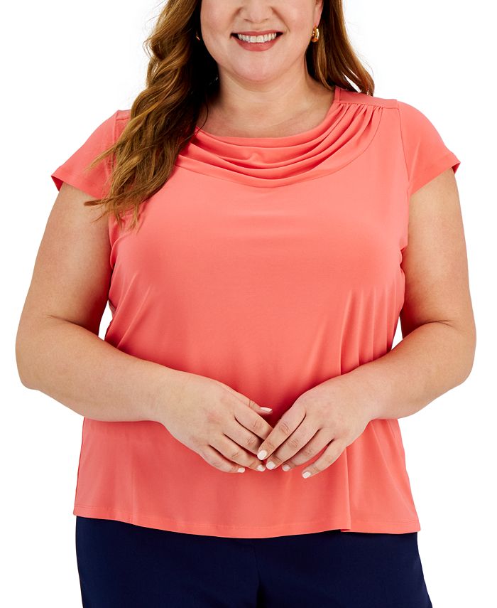 Kasper Plus Size Cowlneck CapSleeve Knit Top Macy's
