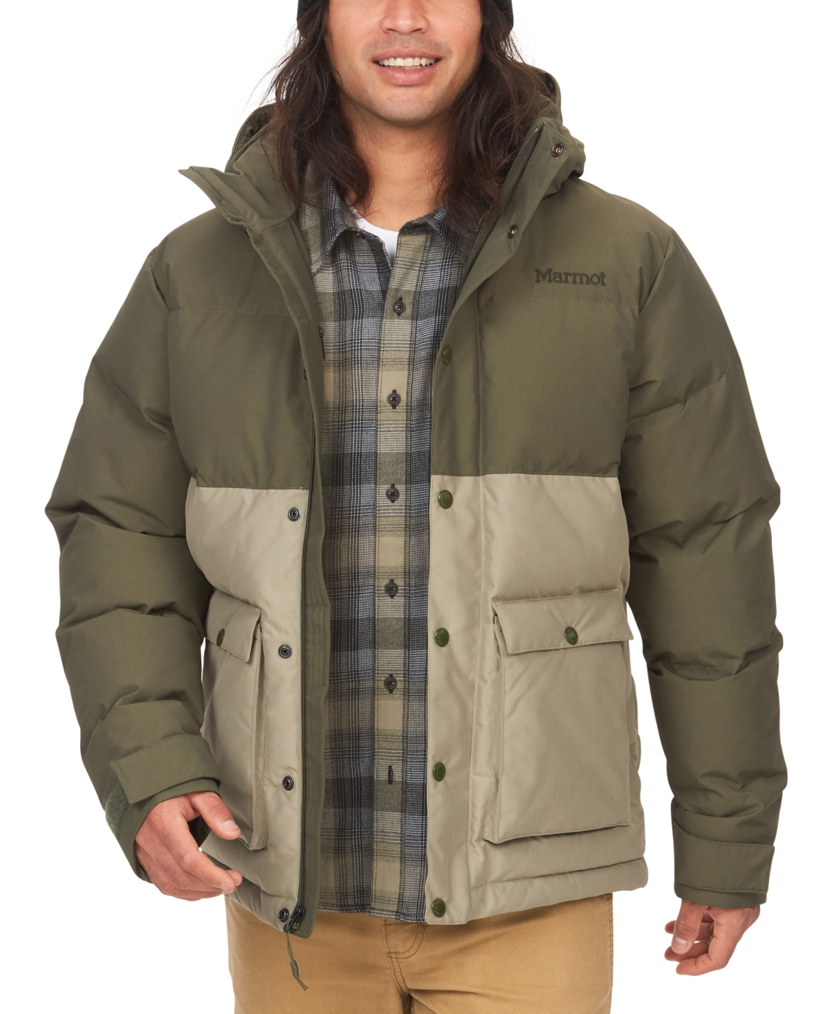 Men's Fordham Colorblocked Quilted Full-Zip Down Jacket with Zip-Off Hood - Nori/vetiver