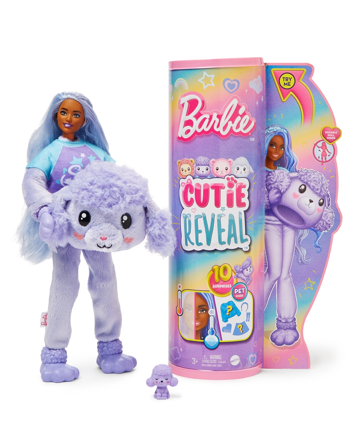 Barbie Cutie Reveal Doll and Accessories, Cozy Cute T-shirts Poodle, 