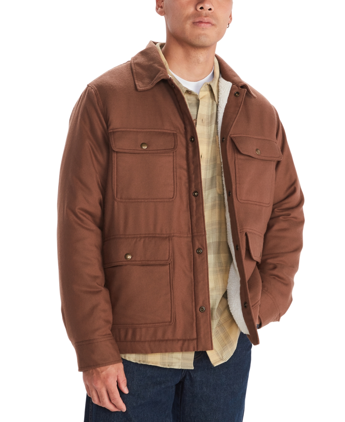 Men's Ridgefield Fleece-Lined Flannel Shirt Jacket - Pinecone