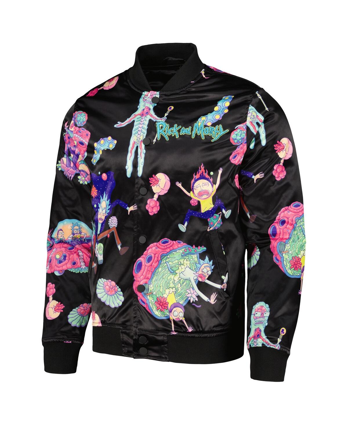 Shop Freeze Max Men's  Black Rick And Morty Graphic Satin Full-snap Jacket