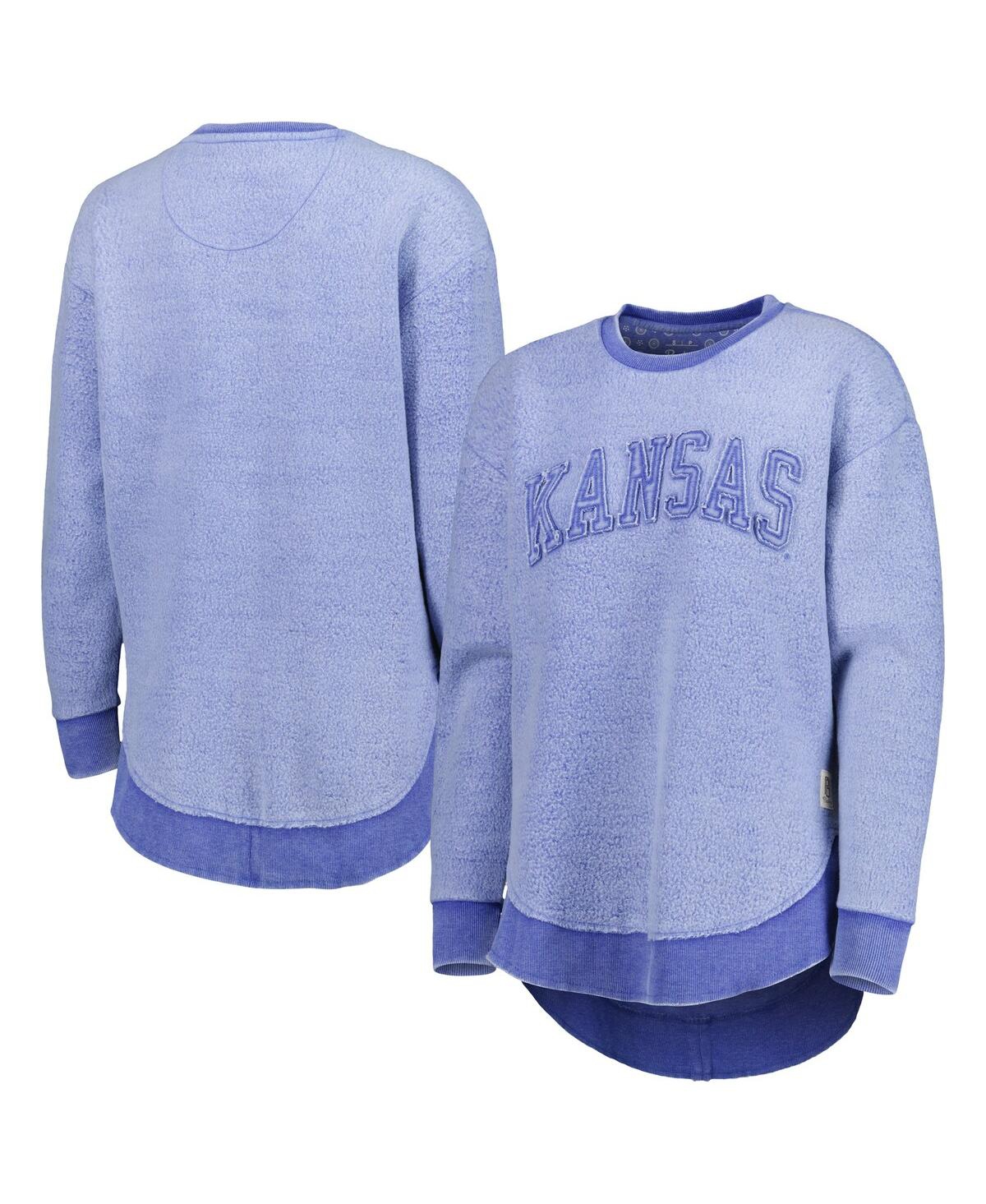 PRESSBOX WOMEN'S PRESSBOX ROYAL KANSAS JAYHAWKS PONCHOVILLE PULLOVER SWEATSHIRT 