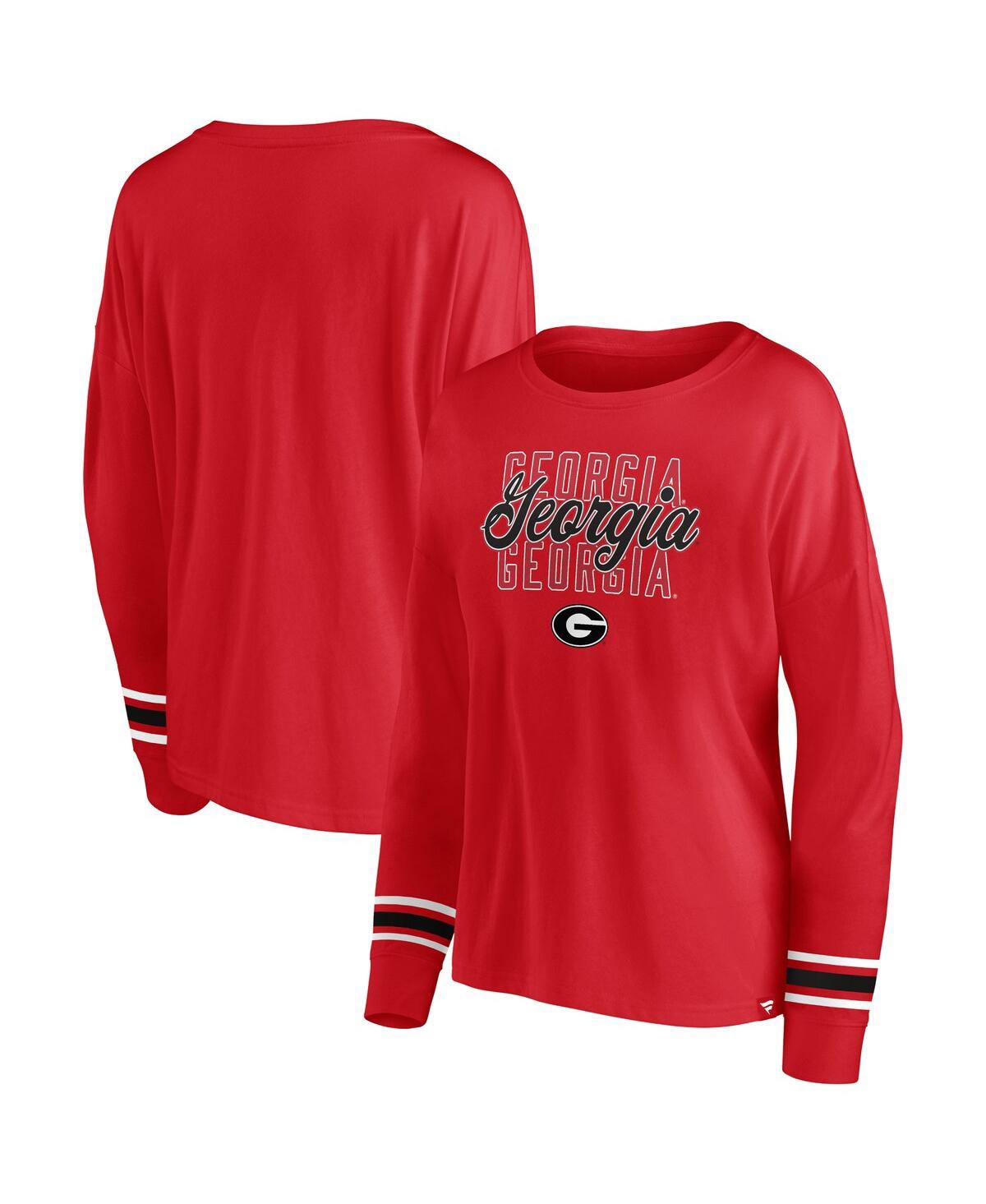 Women's Profile Red Georgia Bulldogs Plus Size Triple Script Scoop Neck Long Sleeve T-shirt - Red