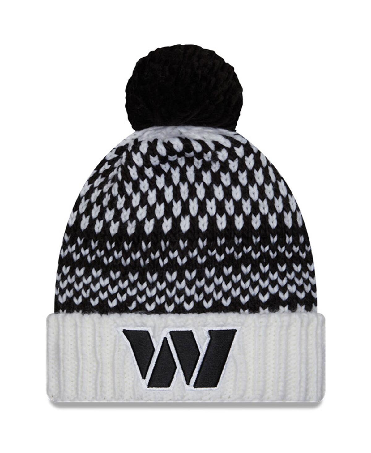 New Era Women's  Black, White Washington Commanders 2023 Nfl Crucial Catch Cuffed Pom Knit Hat In Black,white