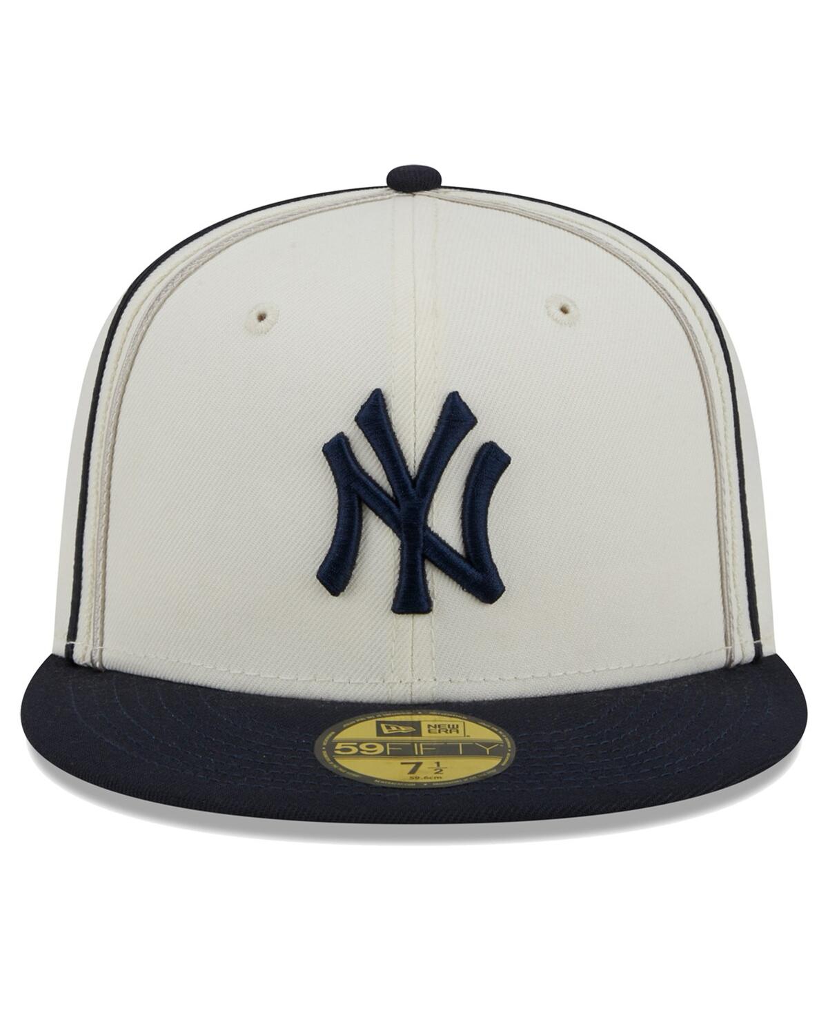 Shop New Era Men's  Cream, Navy New York Yankees Chrome Sutash 59fifty Fitted Hat In Cream,navy
