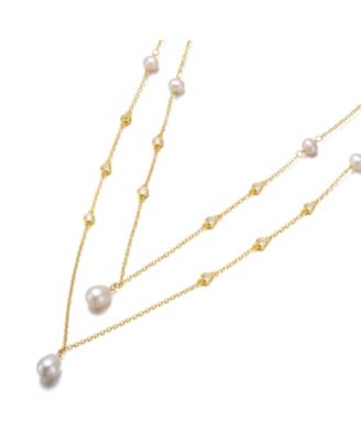 Sterling Silver 14K Gold Plated with Freshwater Pearl Layered Necklace
