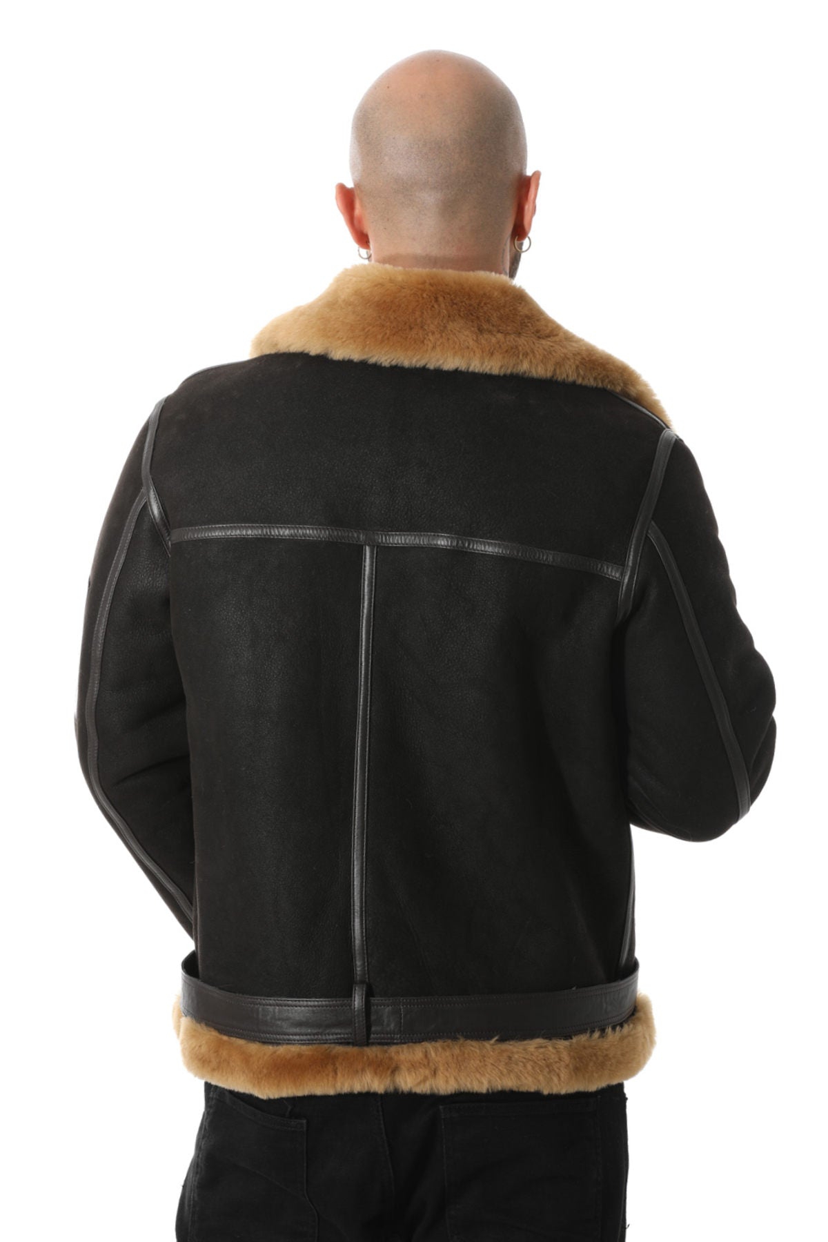 Furniq Uk Big & Tall Shearling Belted Pilot Jacket, Washedwith Ginger Wool - Brown